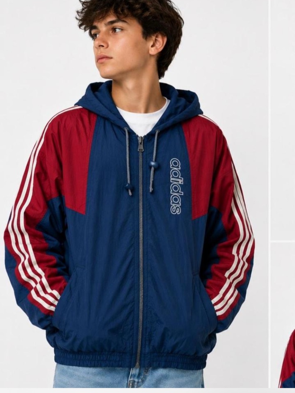 adidas Hooded Windbreaker Jacket in Navy and Burgundy